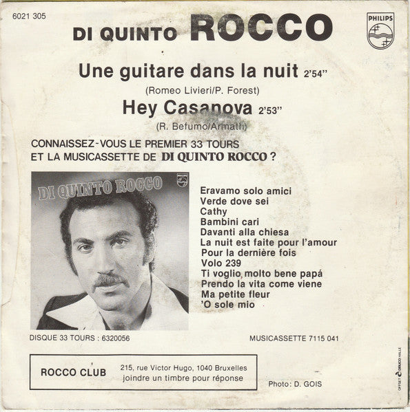 Di Quinto Rocco - Une Guitare Dans La Nuit 33049 Vinyl Singles Vinyl Goed / Hoes Goed