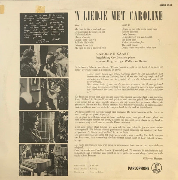 Caroline Kaart - 'n Liedje Met Caroline Kaart (10") 50493 Vinyl LP 10" Vinyl Goed / Hoes Goed