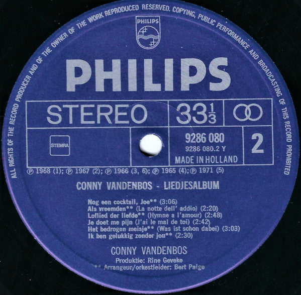 Conny Vandenbos - Liedjesalbum (1961-1971) (LP) 51400 Vinyl LP Dubbel Vinyl Goed / Hoes Goed