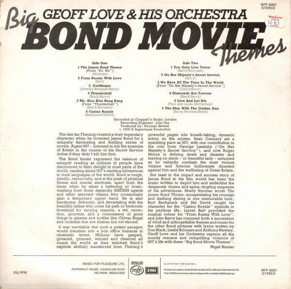 Geoff Love & His Orchestra - Big Bond Movie Themes (LP) Vinyl LP Vinyl Zeer Goed / Hoesje Goed "VINYLSINGLES.NL"