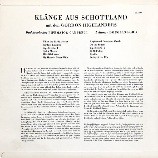Gordon Highlanders - Klänge Aus Schottland (LP) Vinyl LP Vinyl Zeer Goed / Hoesje Goed "VINYLSINGLES.NL"