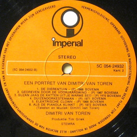 Dimitri Van Toren - Een Portret Van Dimitri Van Toren (LP) Vinyl LP Vinyl Zeer Goed / Hoesje Goed "VINYLSINGLES.NL"