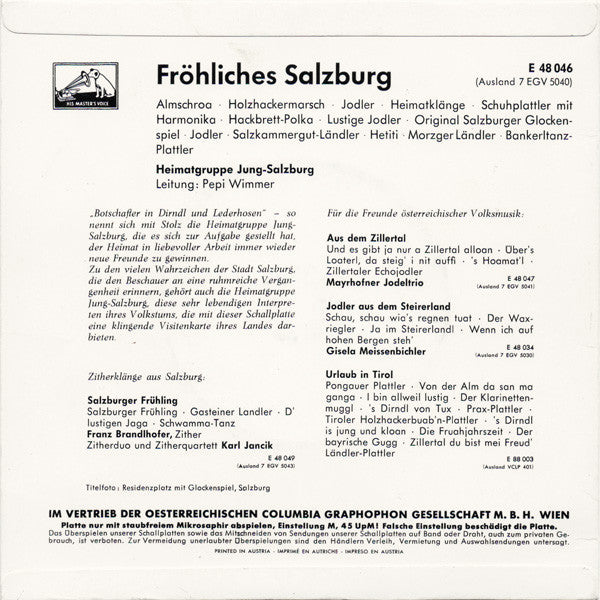 Heimatgruppe Jung-Salzburg - Fröhliches Salzburg Vinyl Singles Vinyl Zeer Goed / Hoesje Goed "VINYLSINGLES.NL"