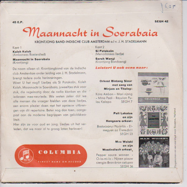 Krontjongband Indische Club Amsterdam - Maannacht in Soerabaia (EP) Vinyl Singles EP Vinyl Goed / Hoes Goed