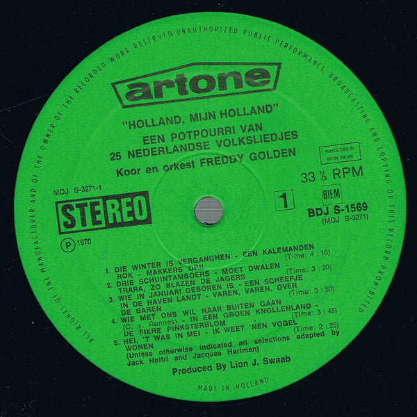 Koor En Orkest Freddy Golden - Holland, Mijn Holland - Een Potpourri Van 25 Nederlandse Volksliedjes (LP) 40702