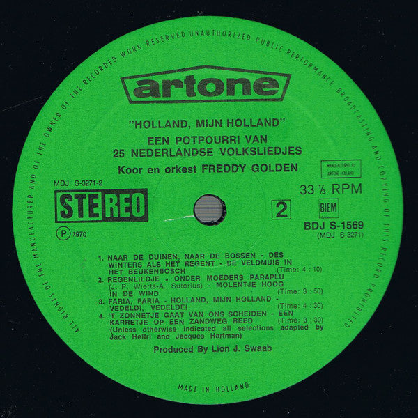 Koor En Orkest Freddy Golden - Holland, Mijn Holland - Een Potpourri Van 25 Nederlandse Volksliedjes (LP) 40702