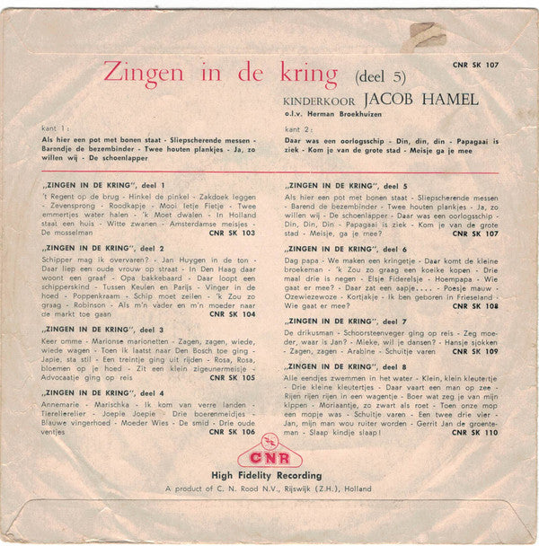 Kinderkoor Jacob Hamel - Zingen In De Kring 5 23263 Vinyl Singles Vinyl Goed / Hoes Goed