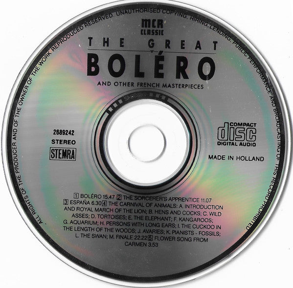 Maurice Ravel, Paul Dukas, ... - The Great Boléro And Other French Masterpieces (CD) Compact Disc Vinyl Goed / Hoes Goed