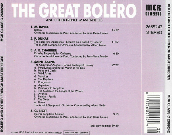 Maurice Ravel, Paul Dukas, ... - The Great Boléro And Other French Masterpieces (CD) Compact Disc Vinyl Goed / Hoes Goed
