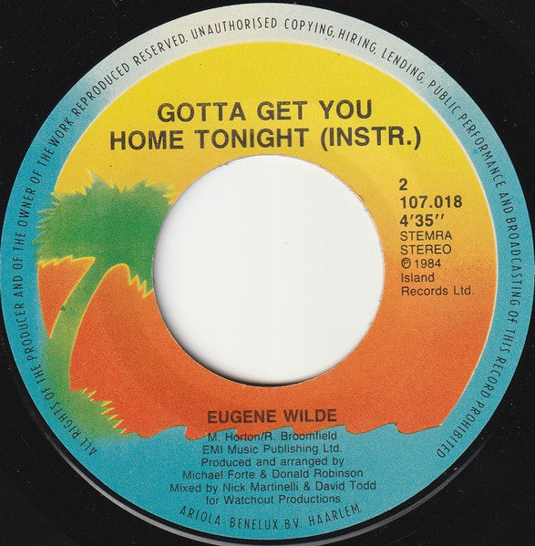 Eugene Wilde - Gotta Get You Home Tonight Vinyl Singles Vinyl Zeer Goed / Hoesje Generic "VINYLSINGLES.NL"