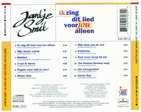Jan Smit - Ik Zing Dit Lied Voor Jou Alleen (CD) 71136 Compact Disc Vinyl Goed / Hoes Goed