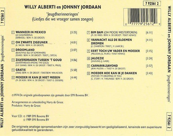 Willy Alberti En Johnny Jordaan - Jeugdherinneringen (Liedjes Die We Vroeger Samen Zongen) (CD) 70476 Compact Disc Goede Staat