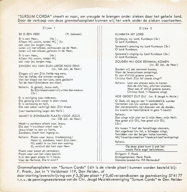 Christelijke Jeugdmuziekvereniging Sursum Corda - Er Is Een Heer 18800 Vinyl Singles EP Vinyl Goed / Hoes Goed