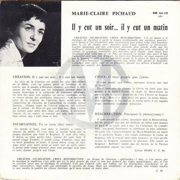 Marie-Claire Pichaud - Il Y Eut Un Soir Il Y Eut Un Matin 20021 Vinyl Singles EP Vinyl Goed / Hoes Goed
