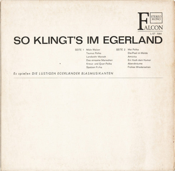 Egerländer Blasorchester - So Klingt's Im Egerland (LP) Vinyl LP Vinyl Zeer Goed / Hoesje Goed "VINYLSINGLES.NL"