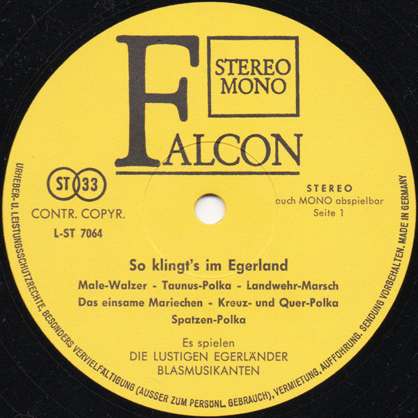 Egerländer Blasorchester - So Klingt's Im Egerland (LP) 49827
