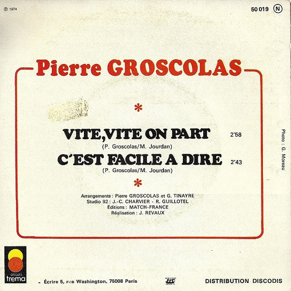 Pierre Groscolas - Vite, Vite On Part 19051 Vinyl Singles Vinyl Goed / Hoes Goed
