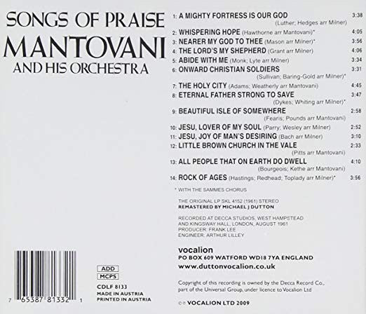 Mantovani And His Orchestra - Songs Of Praise (CD) 70307 Compact Disc Vinyl Goed / Hoes Goed