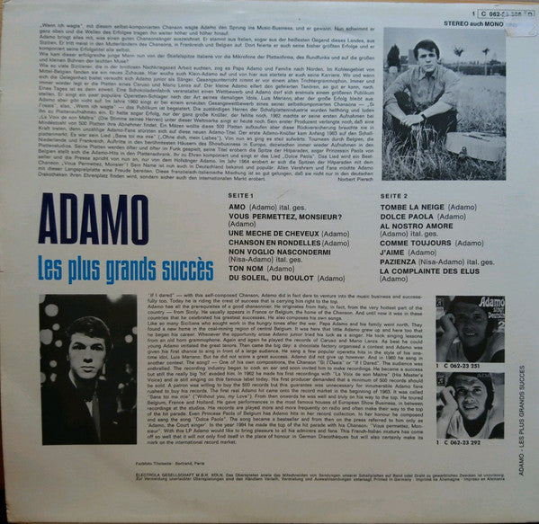 Adamo - Les Plus Grands Succès (LP) 48709 Vinyl LP Vinyl Goed / Hoes Goed