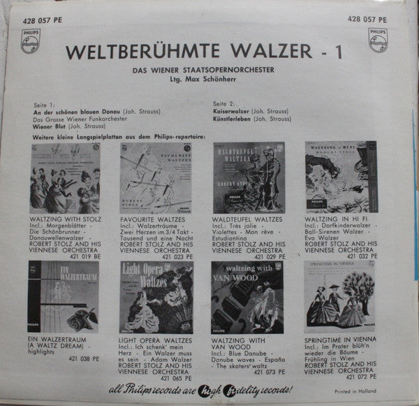 Wiener Staatsopernorchester - Weltberühmte Walzer No 1 13458 Vinyl Singles EP Vinyl Goed / Hoes Goed