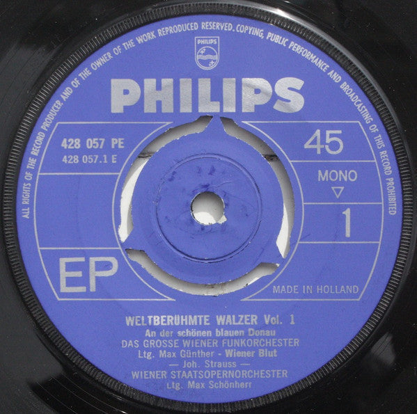 Wiener Staatsopernorchester - Weltberühmte Walzer No 1 13458 Vinyl Singles EP Vinyl Goed / Hoes Goed