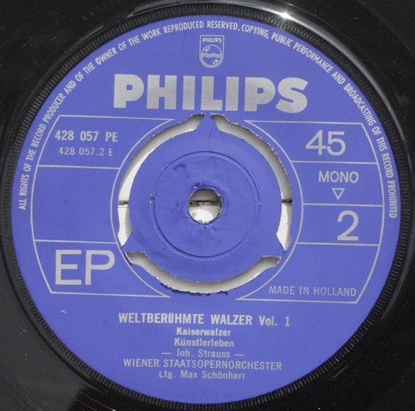 Wiener Staatsopernorchester - Weltberühmte Walzer No 1 13458 Vinyl Singles EP Vinyl Goed / Hoes Goed
