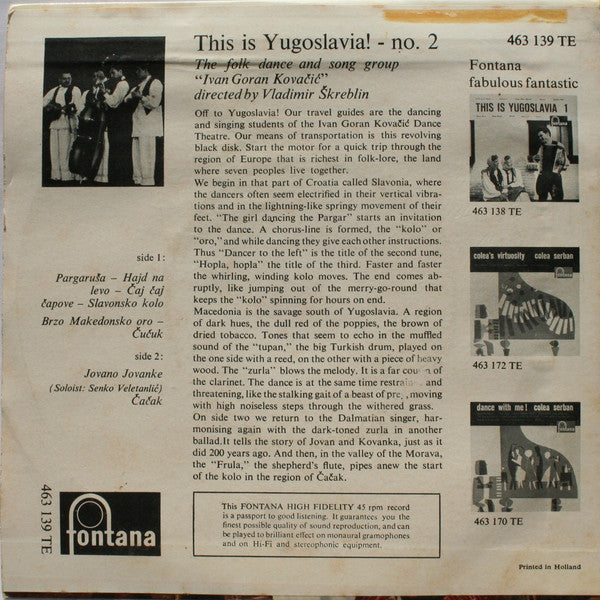 Folk Dance And Song Group Ivan Goran Kovačić - This Is Yugoslavia! - No. 2 29210 Vinyl Singles Vinyl Goed / Hoes Goed