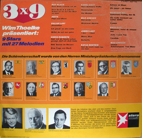 Various - Wim Thoelke Präsentiert: 3x9 - 9 Stars Mit 27 Melodien (LP) 42466 Vinyl LP Vinyl Goed / Hoes Goed