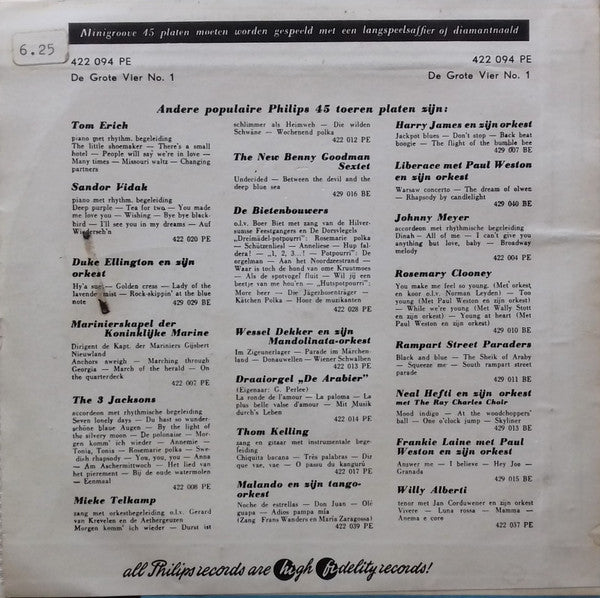 Various - De Grote Vier No. 1 28793 Vinyl Singles EP Vinyl Goed / Hoes Goed