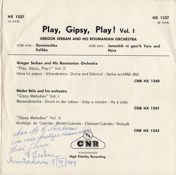 Gregor Serban Orchestra - Play, Gipsy, Play! Vol. I 32404 Vinyl Singles Vinyl Goed / Hoes Goed