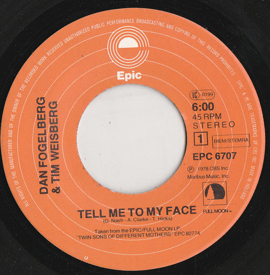 Dan Fogelberg / Tim Weisberg - Tell Me To My Face 38678 Vinyl Singles Vinyl Goed / Hoes Generic