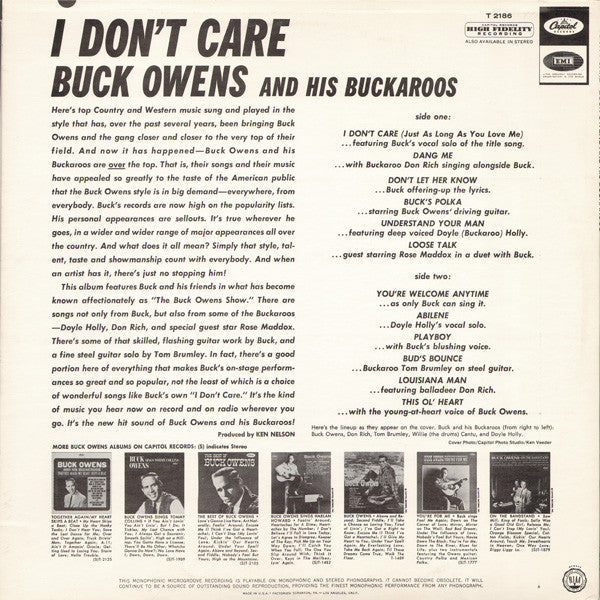 Buck Owens - I Don't Care (LP) Vinyl LP Vinyl Zeer Goed / Hoesje Goed "VINYLSINGLES.NL"