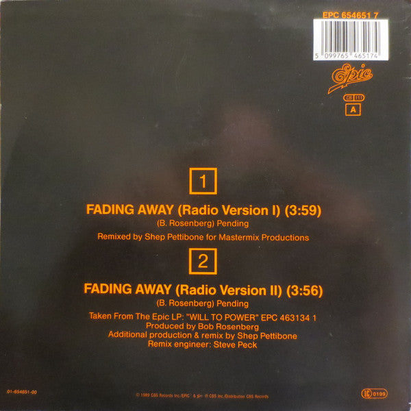 Will To Power - Fading Away 35925 Vinyl Singles Vinyl Goed / Hoes Goed