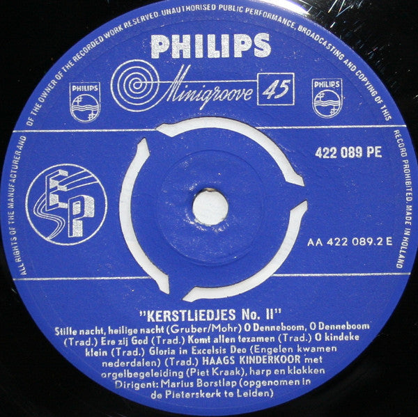 Haags Kinderkoor, Piet Kraak Dirigent Marius Borstlap - Kerstliedjes 28432 Vinyl Singles EP Vinyl Goed / Hoes Goed