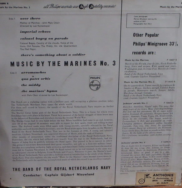 Marinierskapel der Koninklijke Marine - Music By The Marines No 3 (10") Vinyl LP 10" Vinyl Goed / Hoes Goed