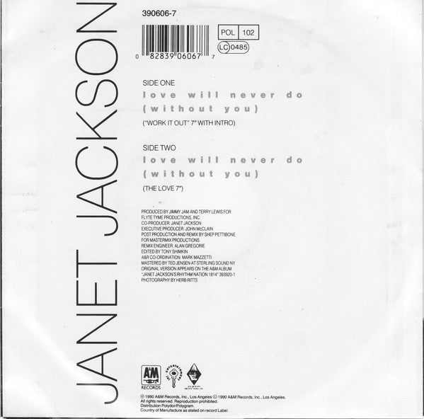 Janet Jackson - Love Will Never Do (Without You) 20188 Vinyl Singles Vinyl Goed / Hoes Goed