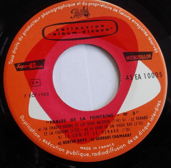 Berthe Bovy, Georges Chamarat - Falbes De La Fontaine N°3 31403 Vinyl Singles Vinyl Goed / Hoes Goed