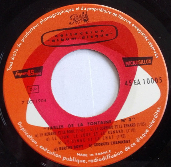 Berthe Bovy, Georges Chamarat - Falbes De La Fontaine N°3 31403 Vinyl Singles Vinyl Goed / Hoes Goed