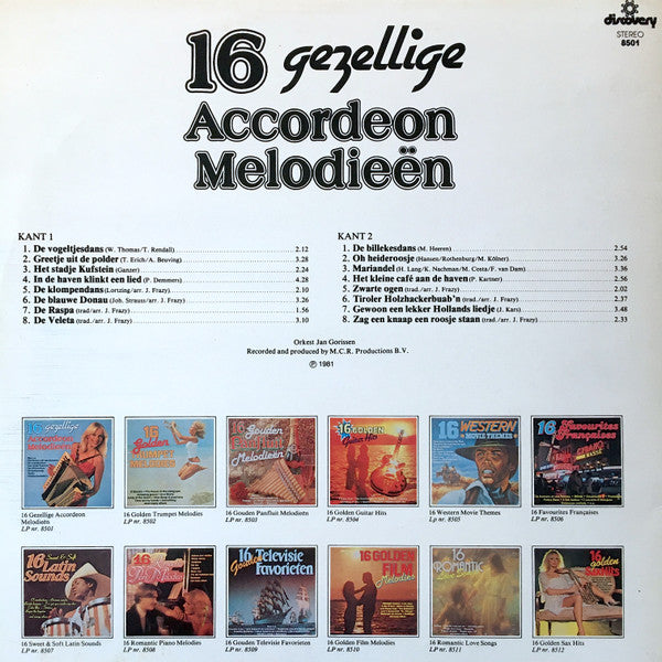 Orkest Jan Gorissen - 16 Gezellige Accordeon Melodieën (LP) 41190 Vinyl LP Vinyl Goed / Hoes Goed