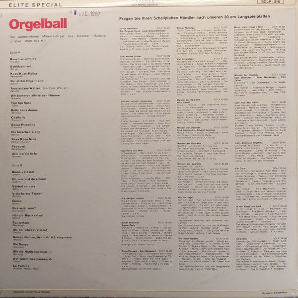 Weltberühmte Minerva-Orgel Aus Alkmaar - Orgelball (LP) 40987 Vinyl LP Vinyl Goed / Hoes Goed