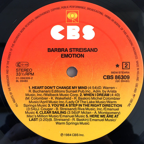 Barbra Streisand - Emotion (LP) Vinyl LP Vinyl Zeer Goed / Hoesje Goed "VINYLSINGLES.NL"
