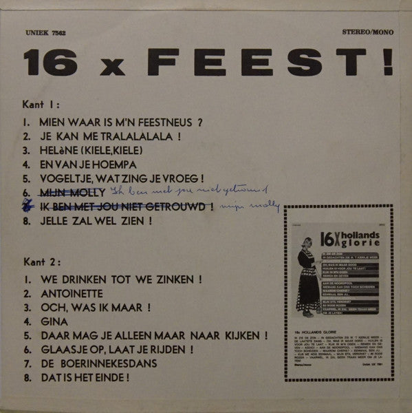Various - 16 X Feest (LP) 43295 Vinyl LP Vinyl Goed / Hoes Goed