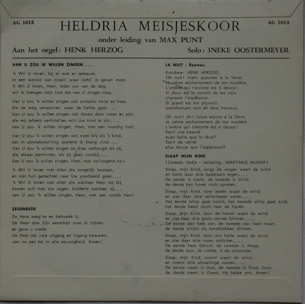 Meisjeskoor Heldria - Van U Zou "K Willen Zingen 16959 Vinyl Singles EP Vinyl Goed / Hoes Goed