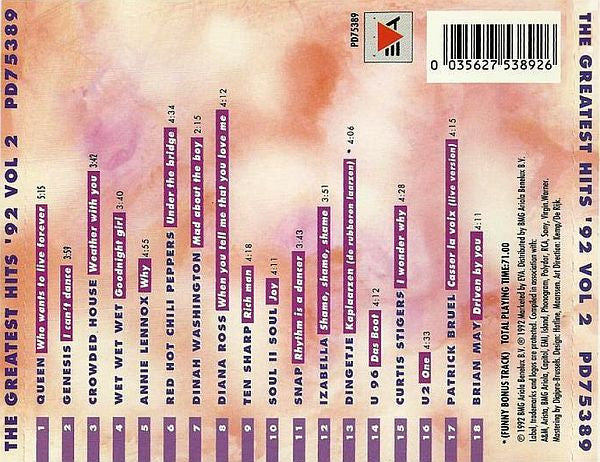 Various - The Greatest Hits '92 Vol. 2 (CD) 70403 Compact Disc Goede Staat