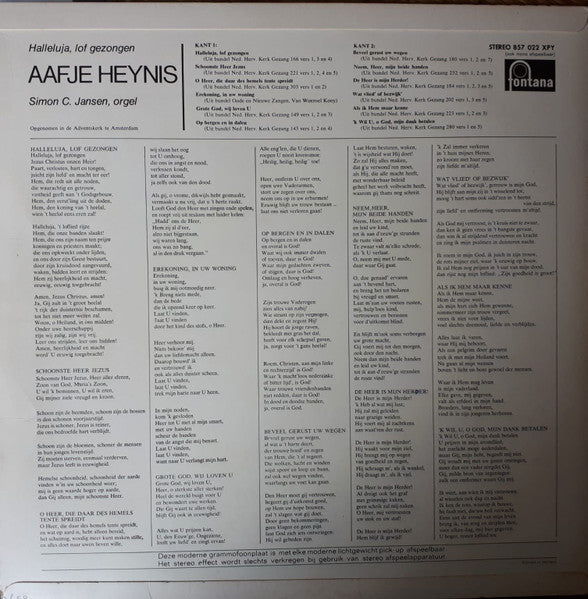 Aafje Heynis, Simon C. Jansen - Hallejuja, Lof Gezongen (LP) Vinyl LP Vinyl Zeer Goed / Hoesje Goed "VINYLSINGLES.NL"