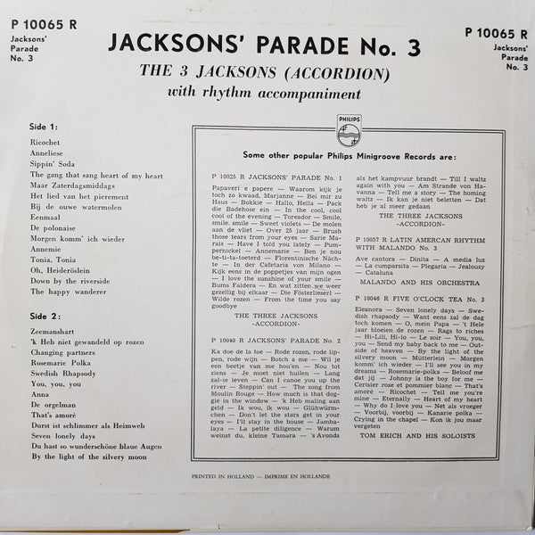 3 Jacksons - Jacksons' Parade No. 3 (10") 50531 Vinyl LP 10" Vinyl Goed / Hoes Goed
