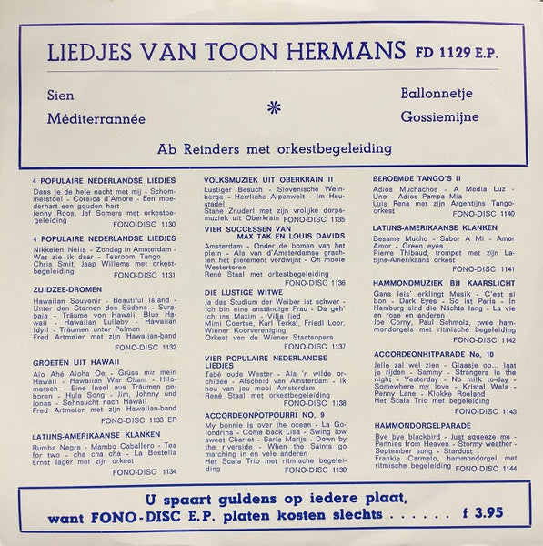 Ab Reinders - Liedjes Van Toon Hermans Vinyl Singles Vinyl Zeer Goed / Hoesje Goed "VINYLSINGLES.NL"