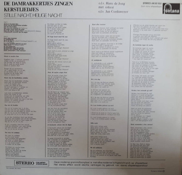 Damrakkertjes - De Damrakkertjes Zingen Kerstliedjes (LP) Vinyl LP Vinyl Zeer Goed / Hoesje Goed "VINYLSINGLES.NL"