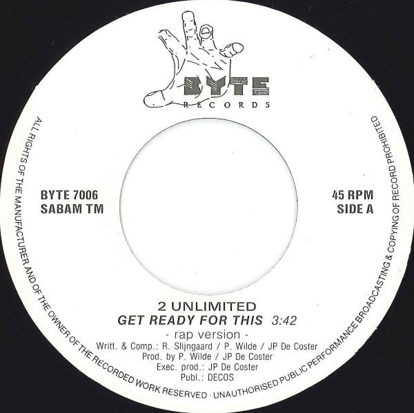 2 Unlimited - Get Ready For This Vinyl Singles Vinyl Goed / Hoes Generic