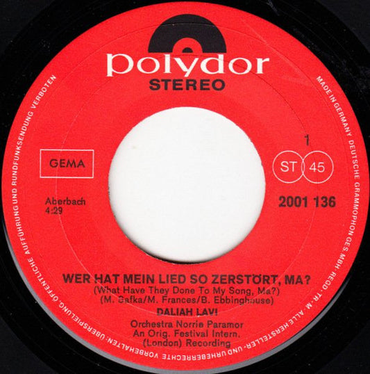 Daliah Lavi - Wer Hat Mein Lied So Zerstört, Ma 30056 Vinyl Singles Vinyl Goed / Hoes Goed